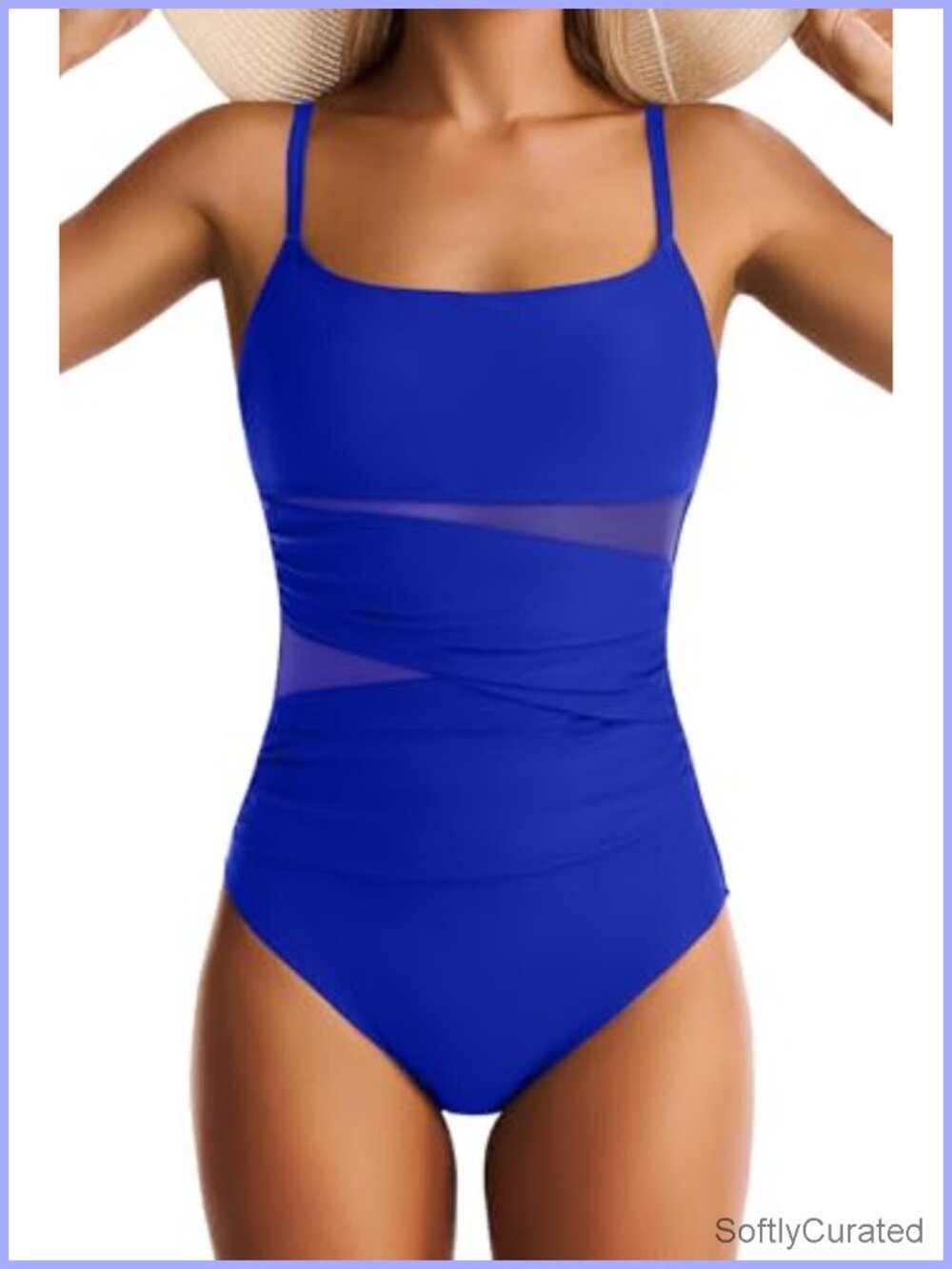 Women's One Piece Swimsuit Tummy Control Mesh Push Up Square Neck Slimming